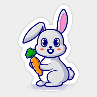 Cute Rabbit With Carrot Cartoon Vector Icon Illustration Sticker